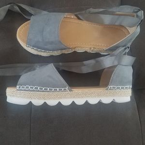 Grey ankle wrap sandals